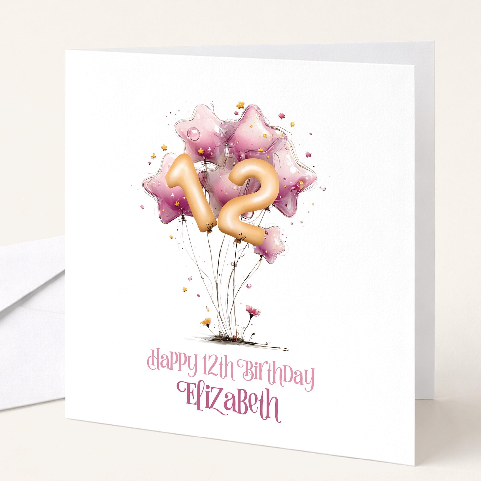 Personalised Birthday Card Any Age, Star Balloon Birthday Card, Custom Age Birthday Card for Girls, Pink Birthday Card
