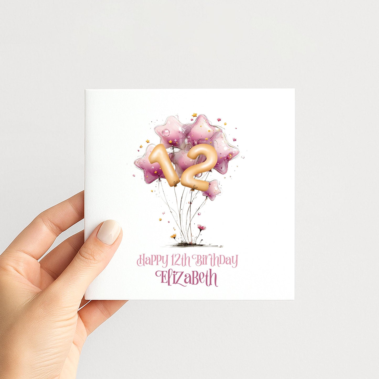 Personalised Birthday Card Any Age, Star Balloon Birthday Card, Custom Age Birthday Card for Girls, Pink Birthday Card