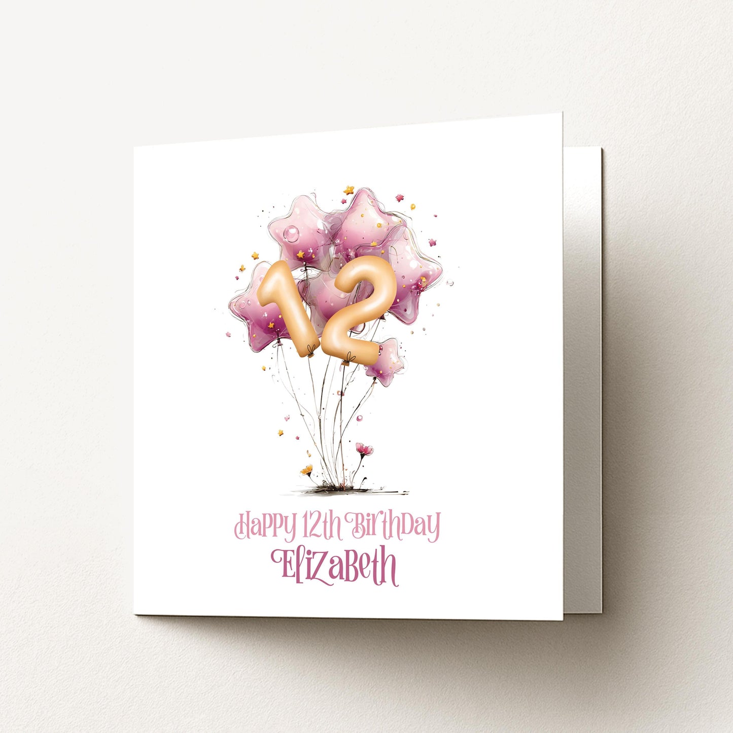 Personalised Birthday Card Any Age, Star Balloon Birthday Card, Custom Age Birthday Card for Girls, Pink Birthday Card