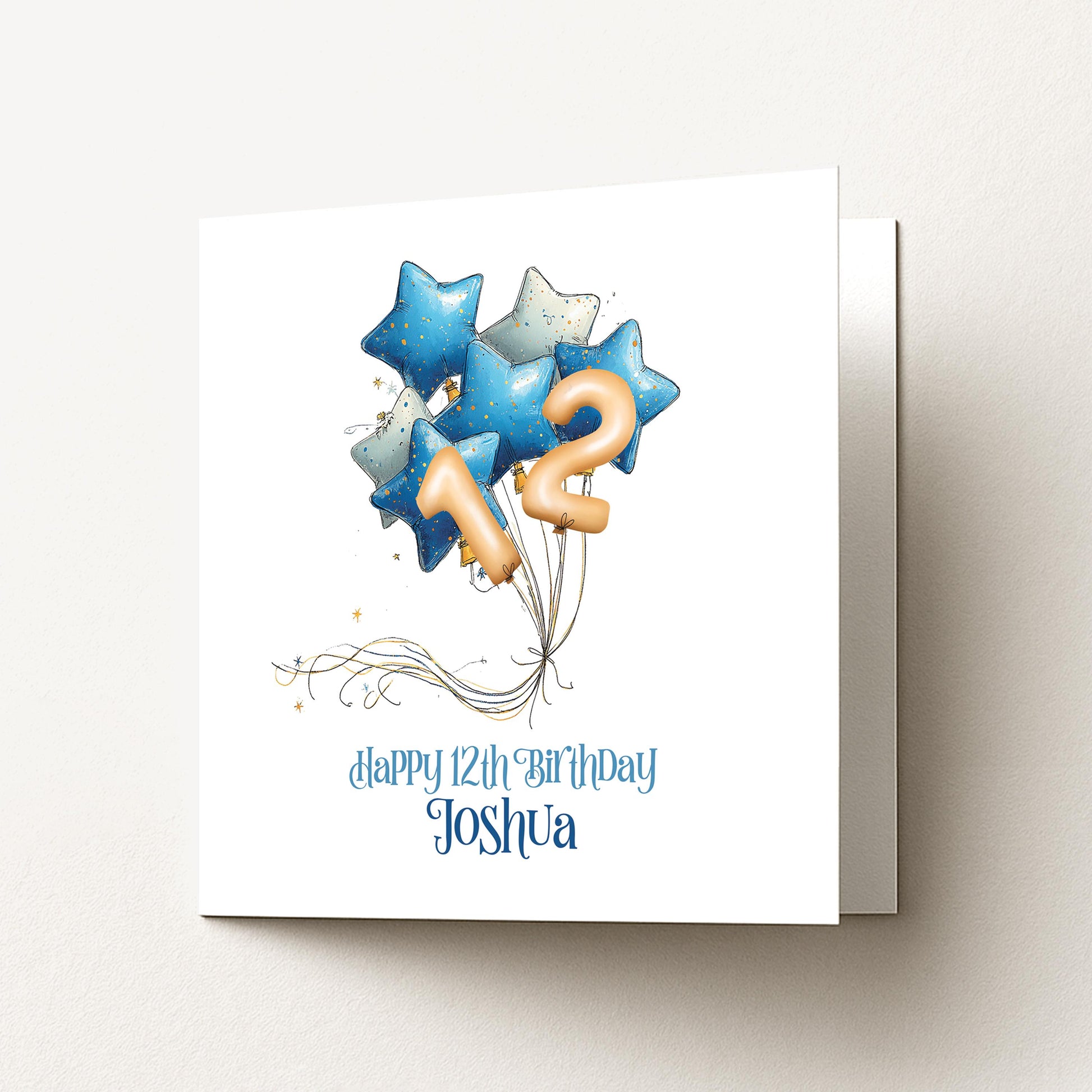 Personalised Birthday Card Any Age, Blue Star Balloon Birthday Card, Custom Age Birthday Card for Boys, Birthday Card with Name