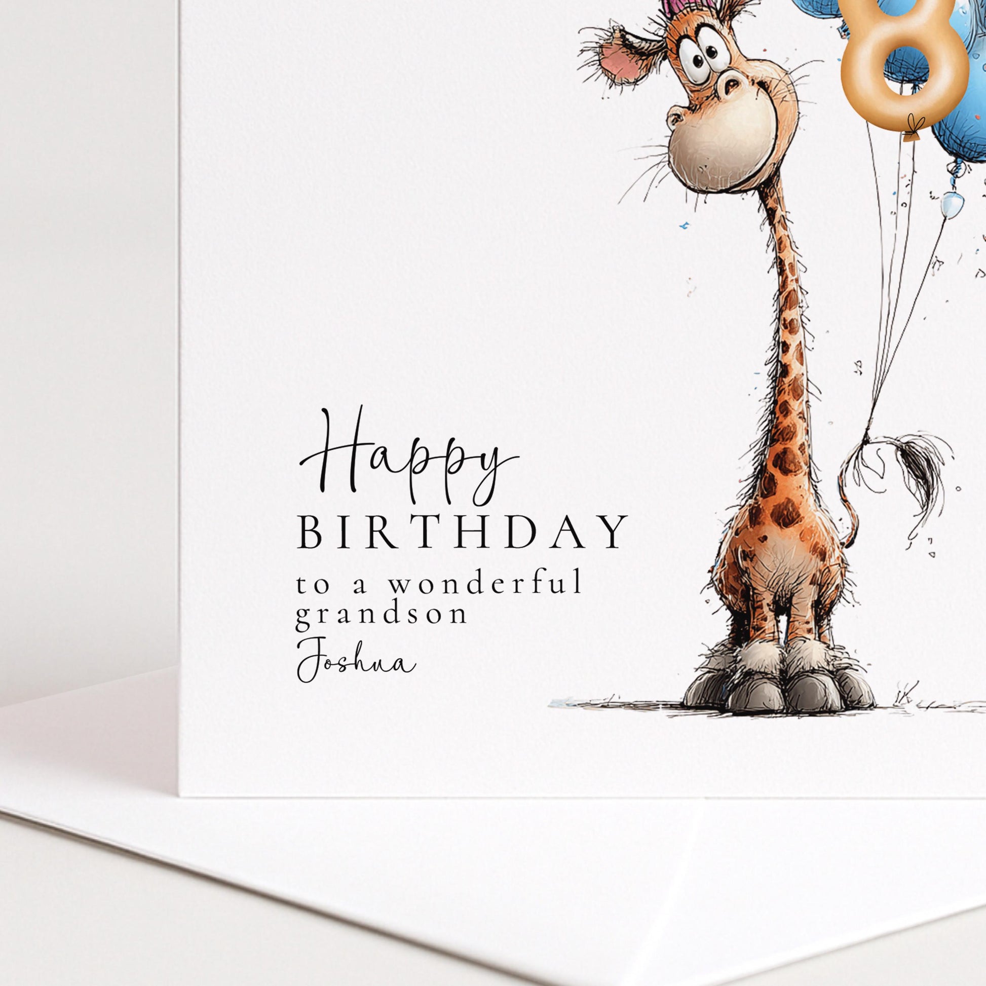 Personalised Birthday Card Any Age, Cute Giraffe Birthday Card, Custom Age Birthday Card for Grandson, Animal Birthday Card