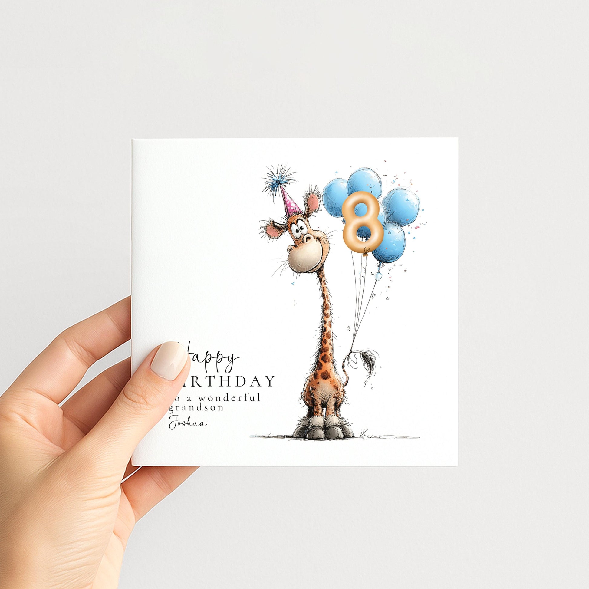 Personalised Birthday Card Any Age, Cute Giraffe Birthday Card, Custom Age Birthday Card for Grandson, Animal Birthday Card