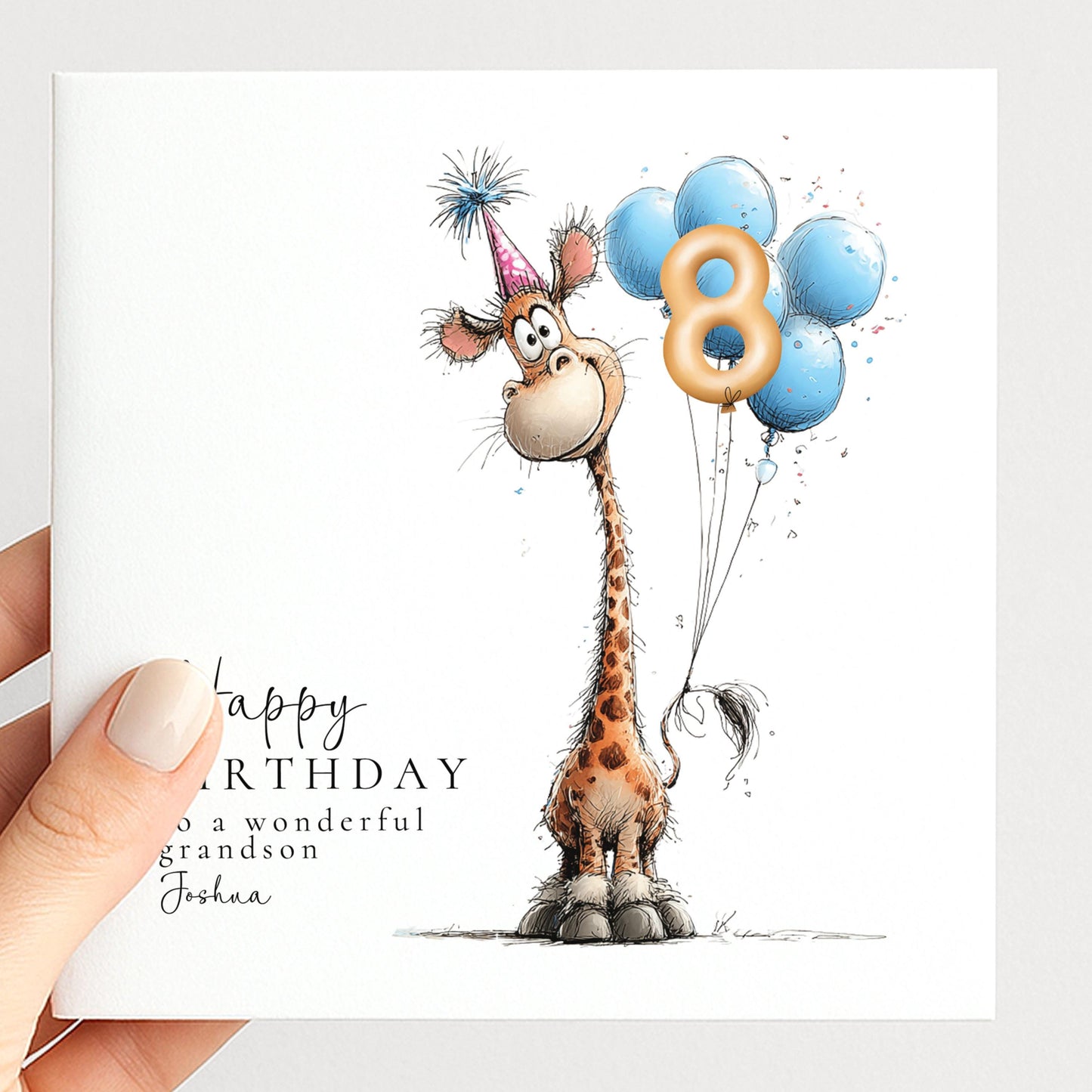 Personalised Birthday Card Any Age, Cute Giraffe Birthday Card, Custom Age Birthday Card for Grandson, Animal Birthday Card