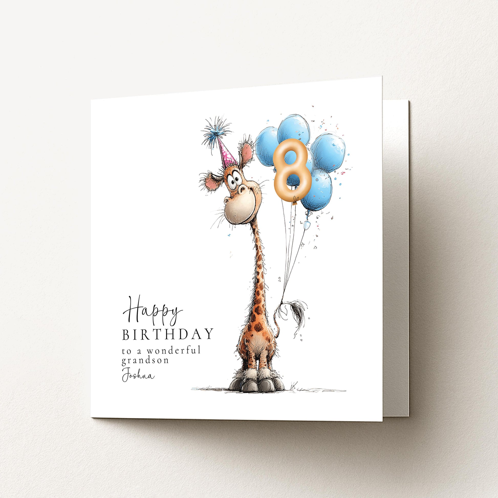 Personalised Birthday Card Any Age, Cute Giraffe Birthday Card, Custom Age Birthday Card for Grandson, Animal Birthday Card
