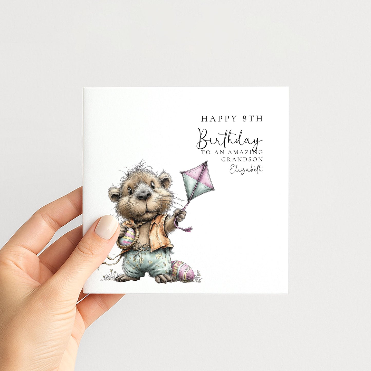 8th Birthday Card for Grandson, Personalised Boys Birthday Card, Cute Capybara Card, Age 8 Birthday Card for Boy