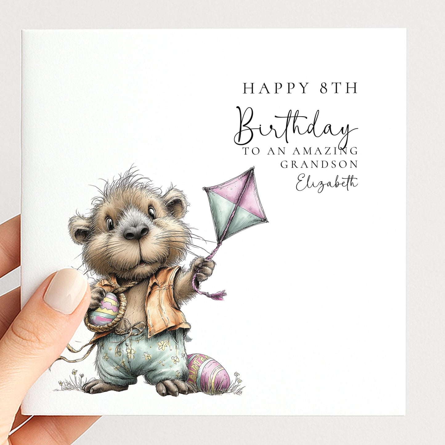 8th Birthday Card for Grandson, Personalised Boys Birthday Card, Cute Capybara Card, Age 8 Birthday Card for Boy