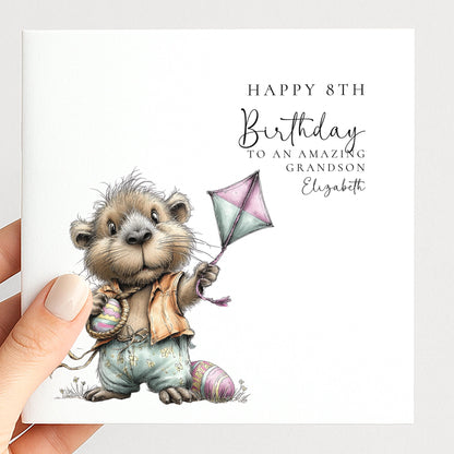 8th Birthday Card for Grandson, Personalised Boys Birthday Card, Cute Capybara Card, Age 8 Birthday Card for Boy