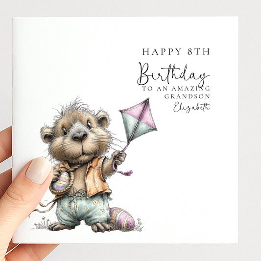 8th Birthday Card for Grandson, Personalised Boys Birthday Card, Cute Capybara Card, Age 8 Birthday Card for Boy