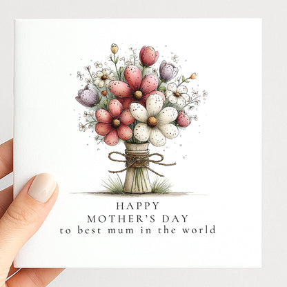 Mother’s Day Card – Elegant Floral Design With Soft Pastel Flowers & Keepsake