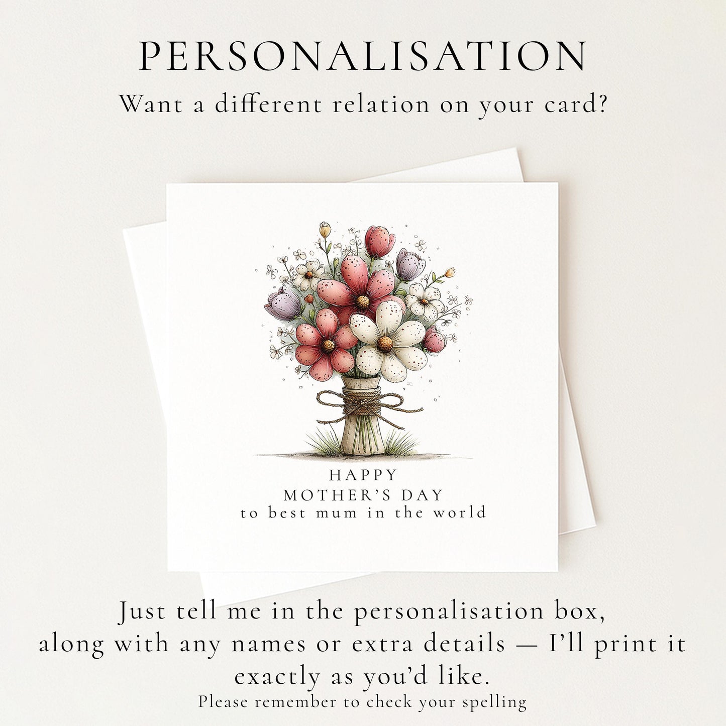 Mother’s Day Card – Elegant Floral Design With Soft Pastel Flowers & Keepsake