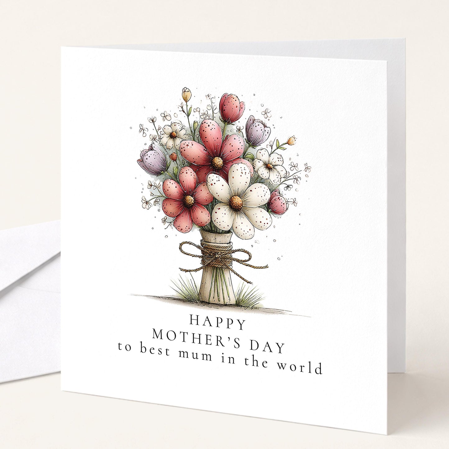 Mother’s Day Card – Elegant Floral Design With Soft Pastel Flowers & Keepsake