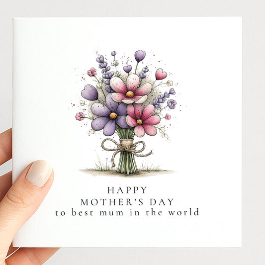 Mother’s Day Card – Floral Mum Greeting Card With Pink Bouquet Design