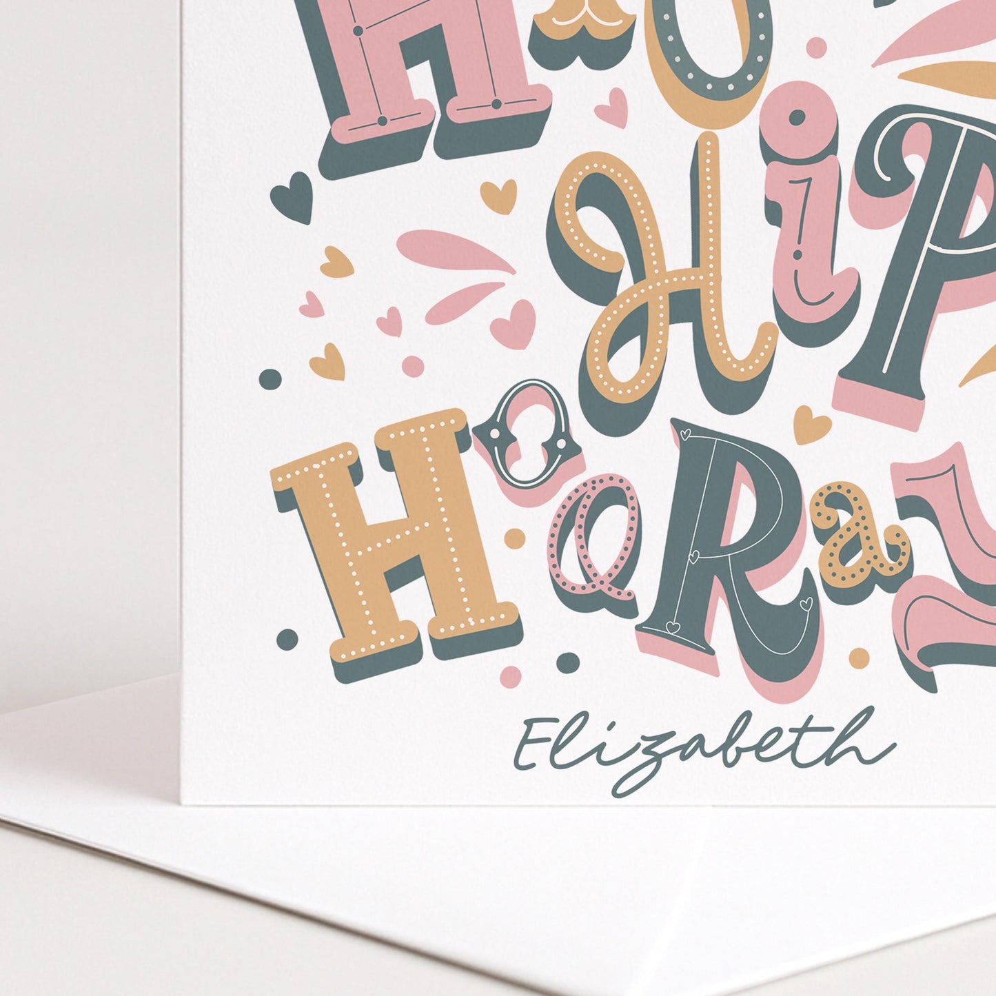 Personalised Hip Hip Hooray Birthday Card, Custom Name Birthday Card, Colourful Modern Typography Card, Fun Birthday Card For Her