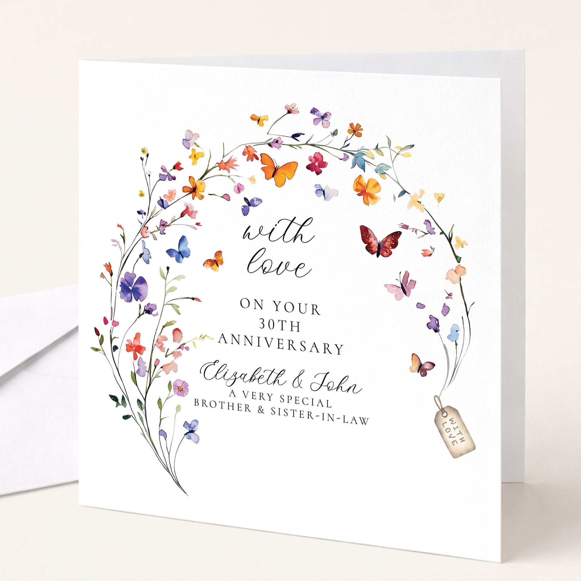 30th Anniversary Card Personalised, Pearl Anniversary Card, Brother and Sister in Law Anniversary, Floral Anniversary Card