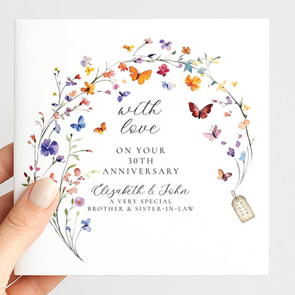 30th Anniversary Card Personalised, Pearl Anniversary Card, Brother and Sister in Law Anniversary, Floral Anniversary Card