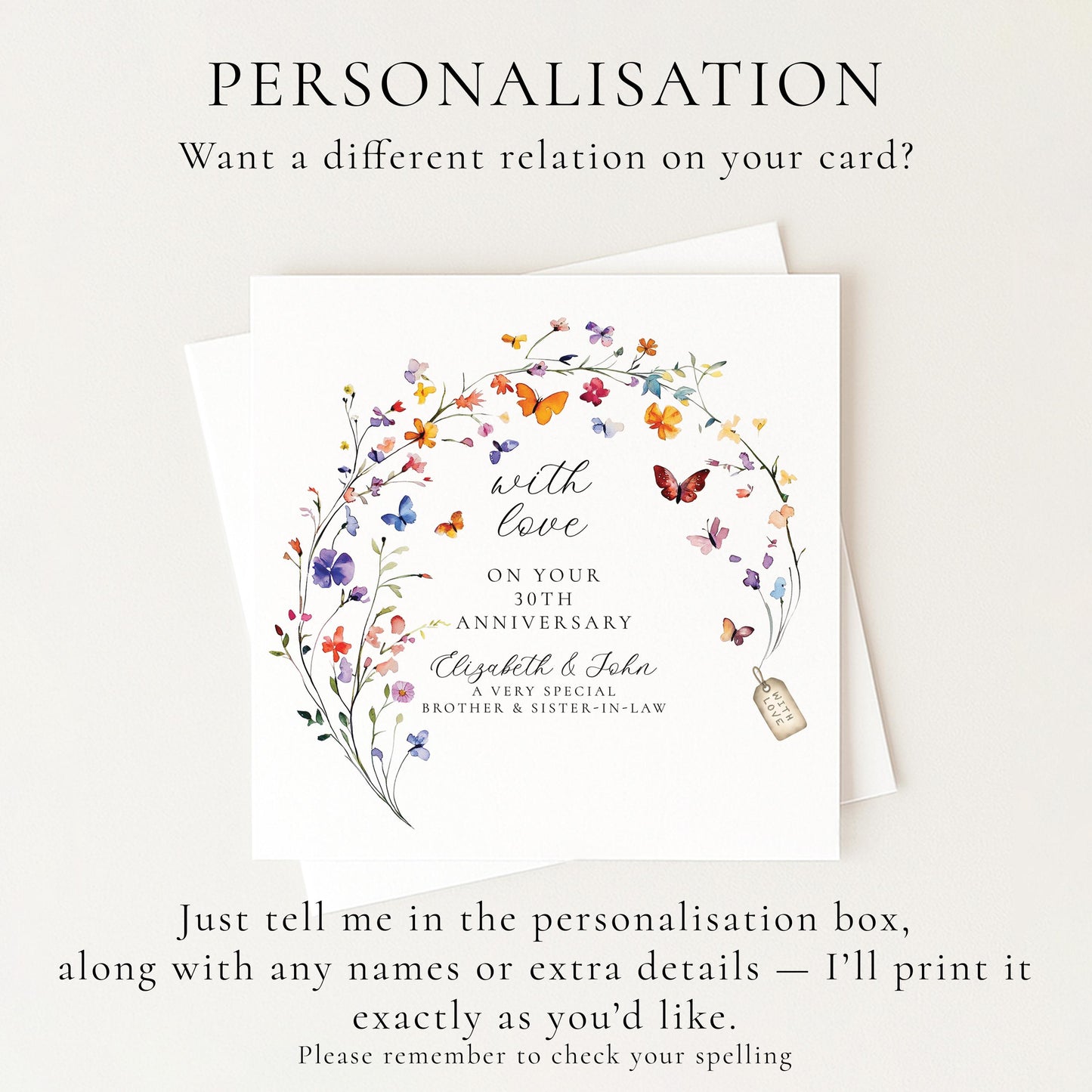 30th Anniversary Card Personalised, Pearl Anniversary Card, Brother and Sister in Law Anniversary, Floral Anniversary Card