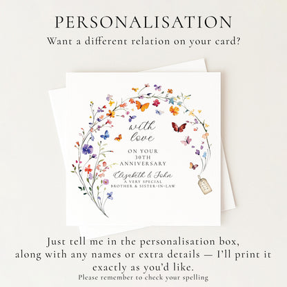 30th Anniversary Card Personalised, Pearl Anniversary Card, Brother and Sister in Law Anniversary, Floral Anniversary Card