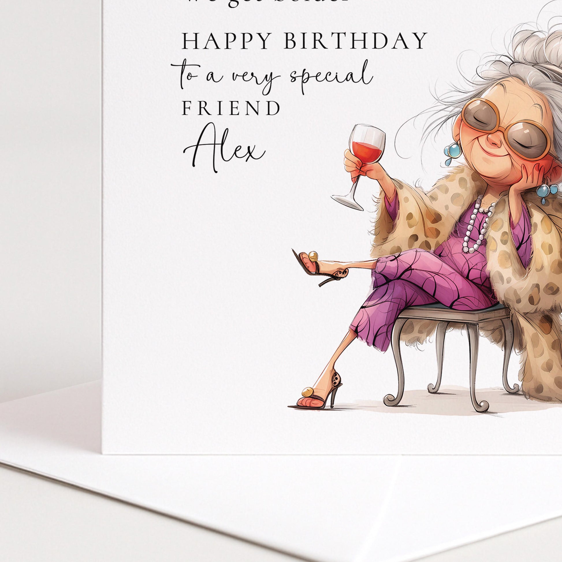 Birthday Card for Friend, Funny Getting Older Card, Personalised Name Design, Funny Lady Illustration, Bold and Fabulous