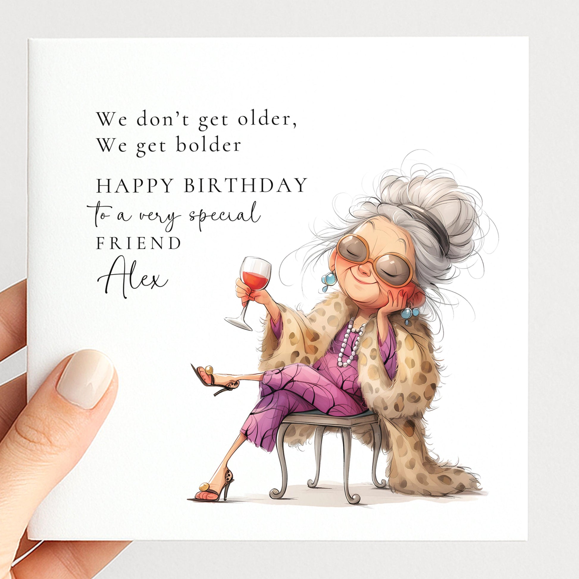 Birthday Card for Friend, Funny Getting Older Card, Personalised Name Design, Funny Lady Illustration, Bold and Fabulous