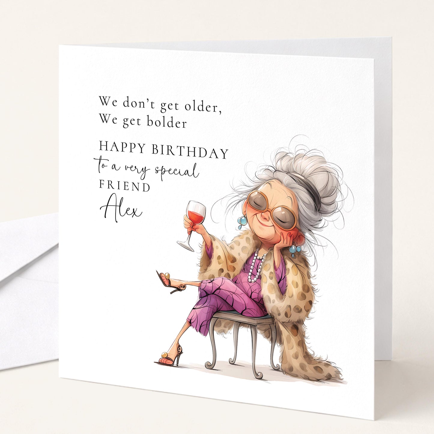 Birthday Card for Friend, Funny Getting Older Card, Personalised Name Design, Funny Lady Illustration, Bold and Fabulous