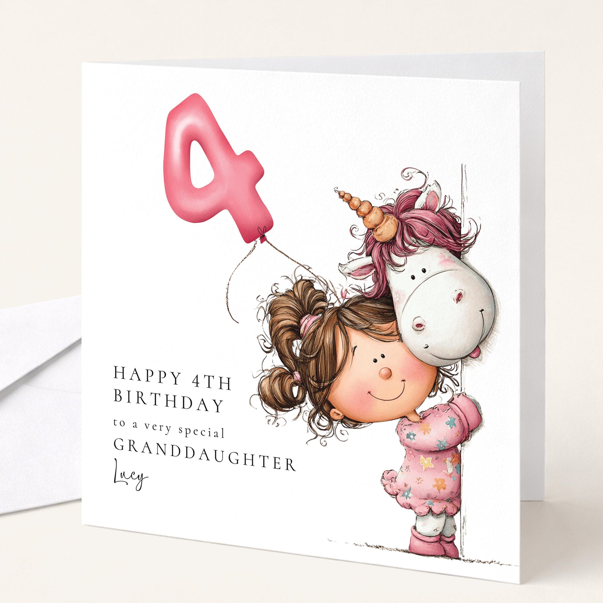 4th Birthday Card for Daughter, Cute Unicorn Birthday Card, Girls Birthday Card, Personalised Daughter Birthday Card
