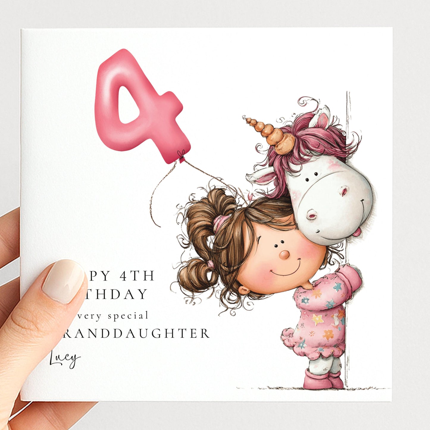4th Birthday Card for Daughter, Cute Unicorn Birthday Card, Girls Birthday Card, Personalised Daughter Birthday Card