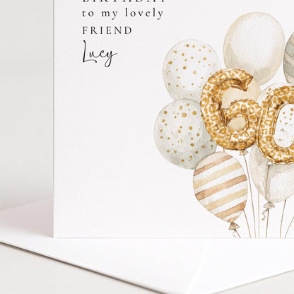 60th Birthday Card for Friend, Personalised Milestone Birthday Card, Elegant Gold Leopard Print Balloon Design, Custom Name Greeting