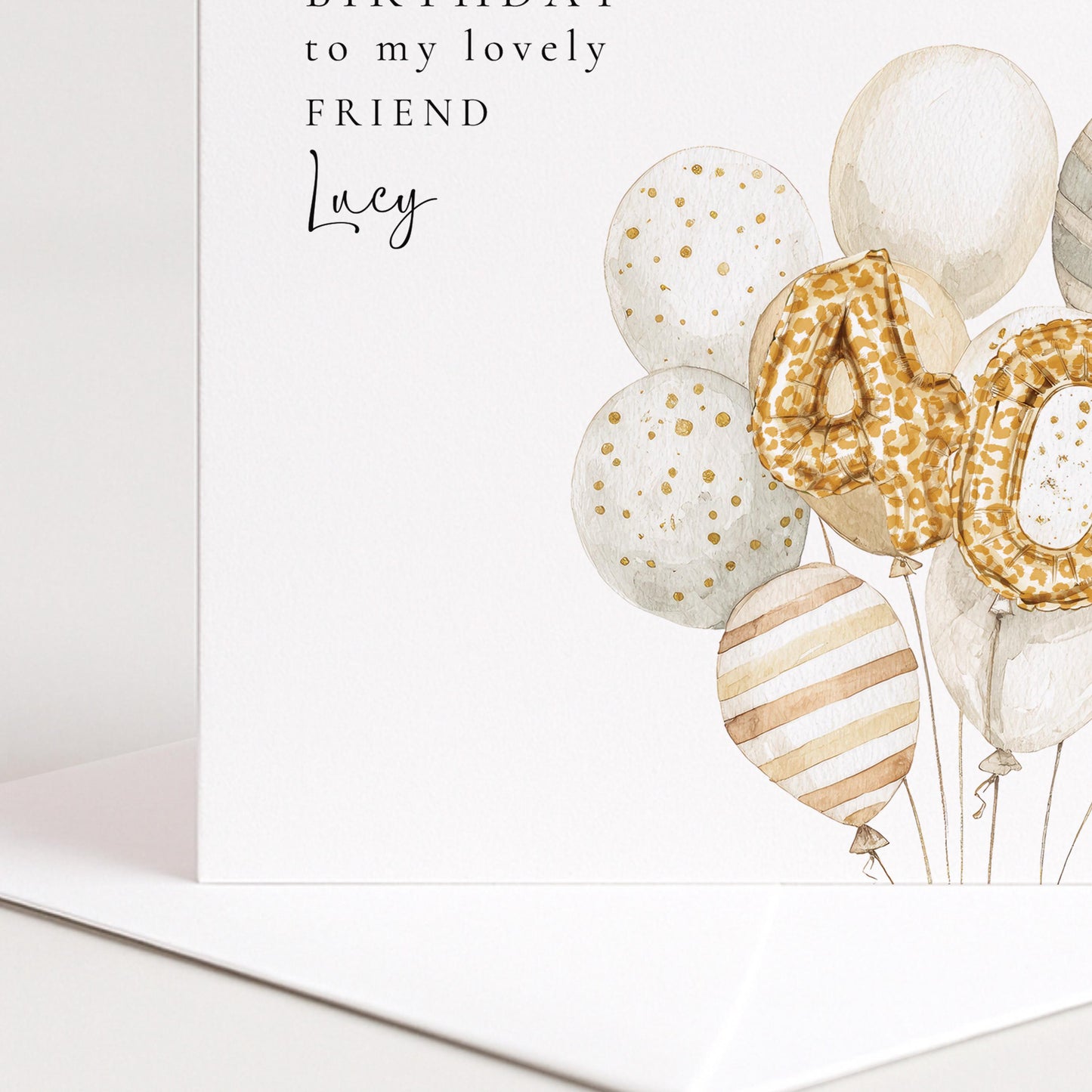 40th Birthday Card for Friend, Personalised Milestone Birthday Card, Elegant Gold Leopard Print Balloon Design, Custom Name Greeting