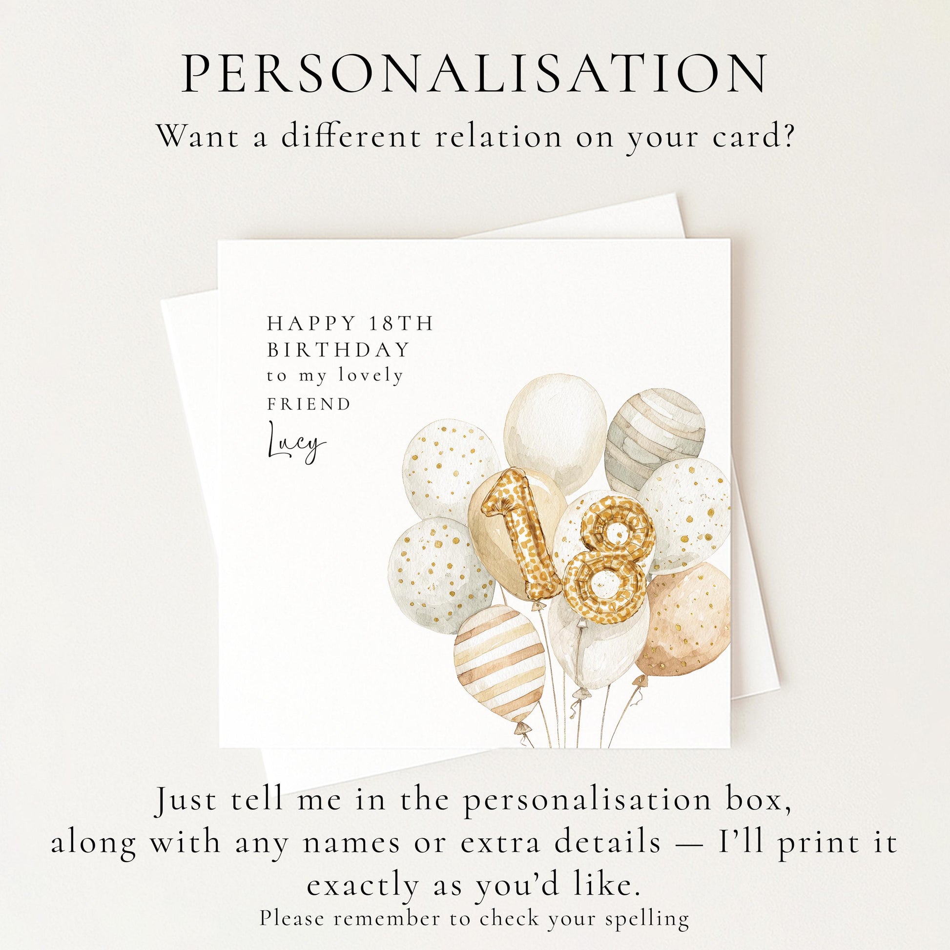 18th Birthday Card for Friend, Personalised Milestone Birthday Card, Elegant Gold Leopard Print Balloon Design, Custom Name Greeting