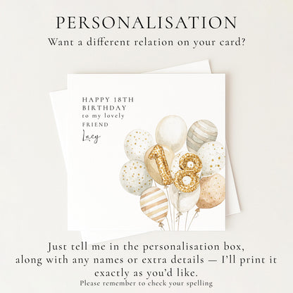 18th Birthday Card for Friend, Personalised Milestone Birthday Card, Elegant Gold Leopard Print Balloon Design, Custom Name Greeting