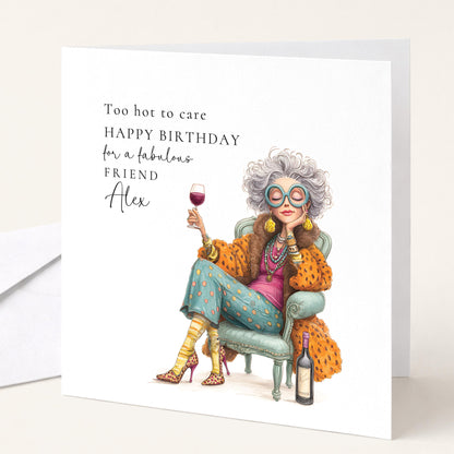 Funny Birthday Card for Friend, Fabulous Friend Birthday Card, Personalised Name Design, Menopause Birthday Card, Humorous Greeting