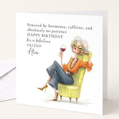 Funny Birthday Card for Friend, Sassy Birthday Card, Personalised Name Design, Menopause Birthday Card, Humorous Greeting