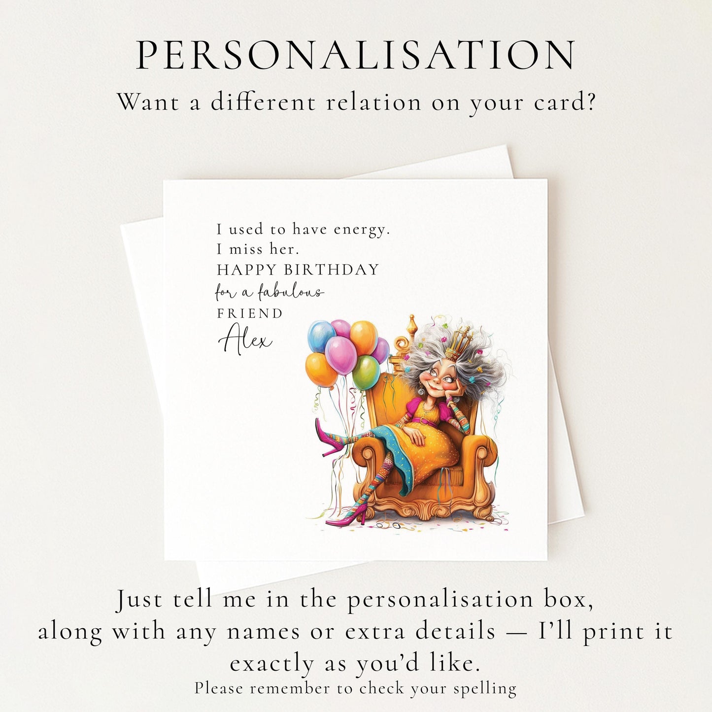 Funny Birthday Card for Friend, Fabulous Friend Birthday Card, Personalised Name Design, Menopause Birthday Card, Humorous Greeting