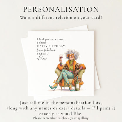 Funny Birthday Card for Friend, Sassy Friend Birthday Card, Personalised Name Design, Funny Menopause Card, Humorous Greeting