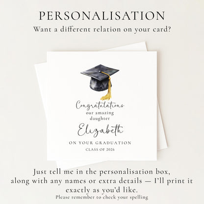 Graduation Card for Daughter, Personalised Graduation Card, Class of 2026 Card, Congratulations Graduate, Proud Parents Greeting