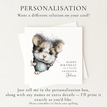 Grandson Birthday Card, Personalised Grandson Card, Cute Animal Birthday Card, Sweet Mouse Illustration Card, Birthday Card for Grandchild