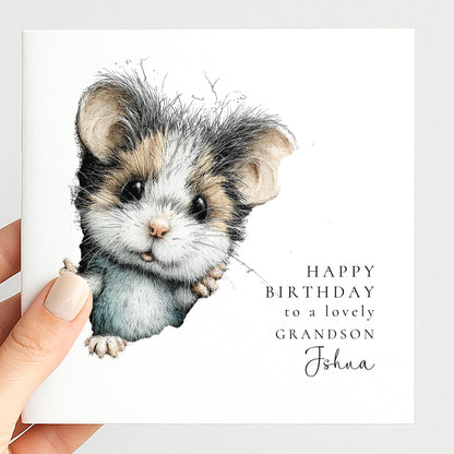 Grandson Birthday Card, Personalised Grandson Card, Cute Animal Birthday Card, Sweet Mouse Illustration Card, Birthday Card for Grandchild