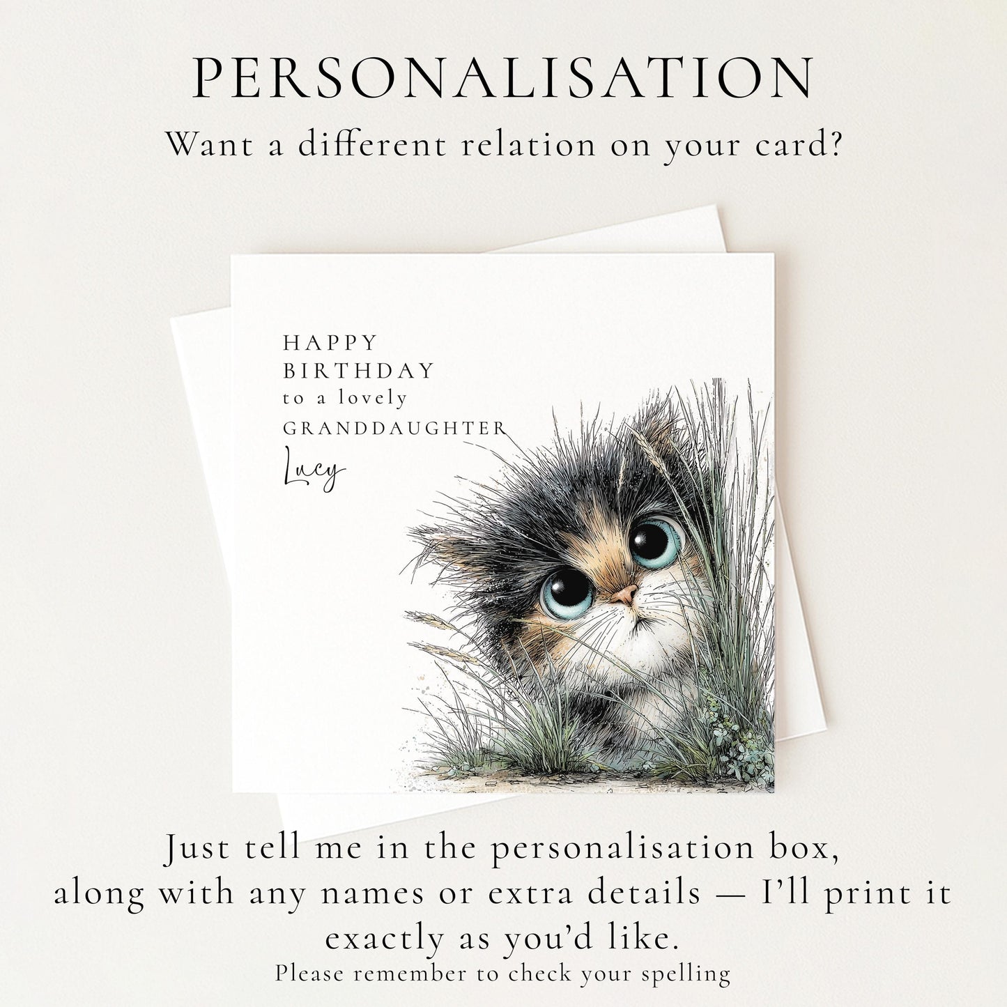 Granddaughter Birthday Card, Personalised Granddaughter Card, Kitten Birthday Card, Cat Lover Birthday Card, Birthday Card for Grandchild