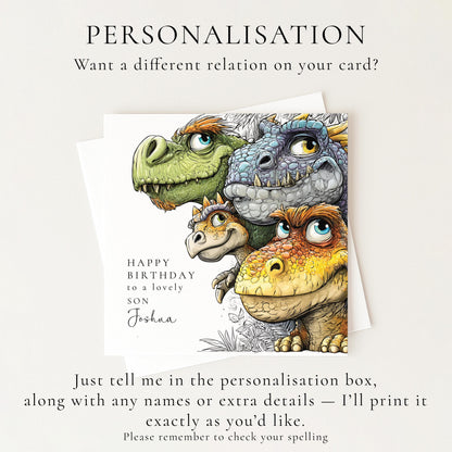 Son Birthday Card, Personalised Son Birthday Card, Dinosaur Birthday Card for Boys, Cute Dinosaur Card, Birthday Card for Son from Parents