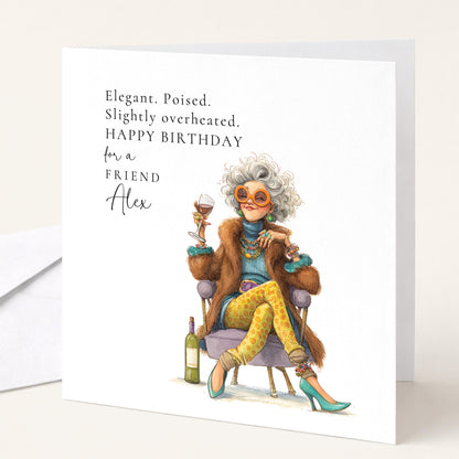 Funny Friend Birthday Card, Elegant Funny Birthday Card for Her, Humorous Midlife Birthday, Stylish Friend Birthday Card