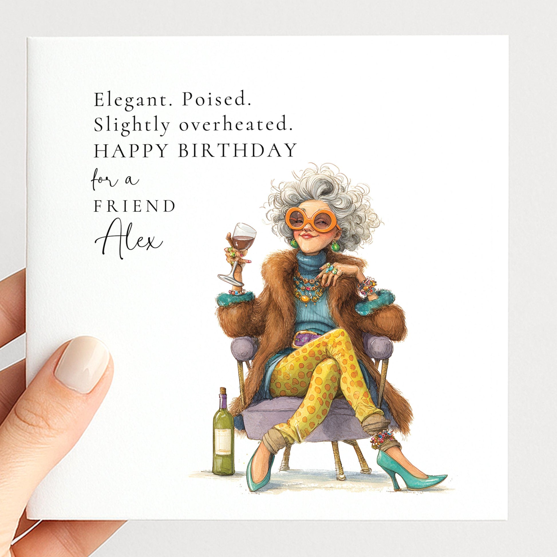 Funny Friend Birthday Card, Elegant Funny Birthday Card for Her, Humorous Midlife Birthday, Stylish Friend Birthday Card