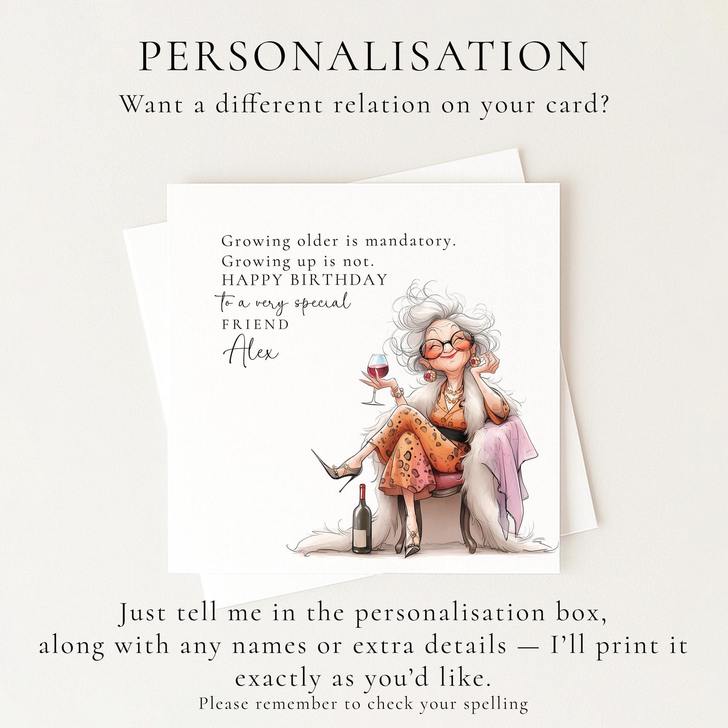 Funny Birthday Card for Friend, Growing Older Is Mandatory Card, Fabulous Friend Birthday, Humorous Womens Birthday Card