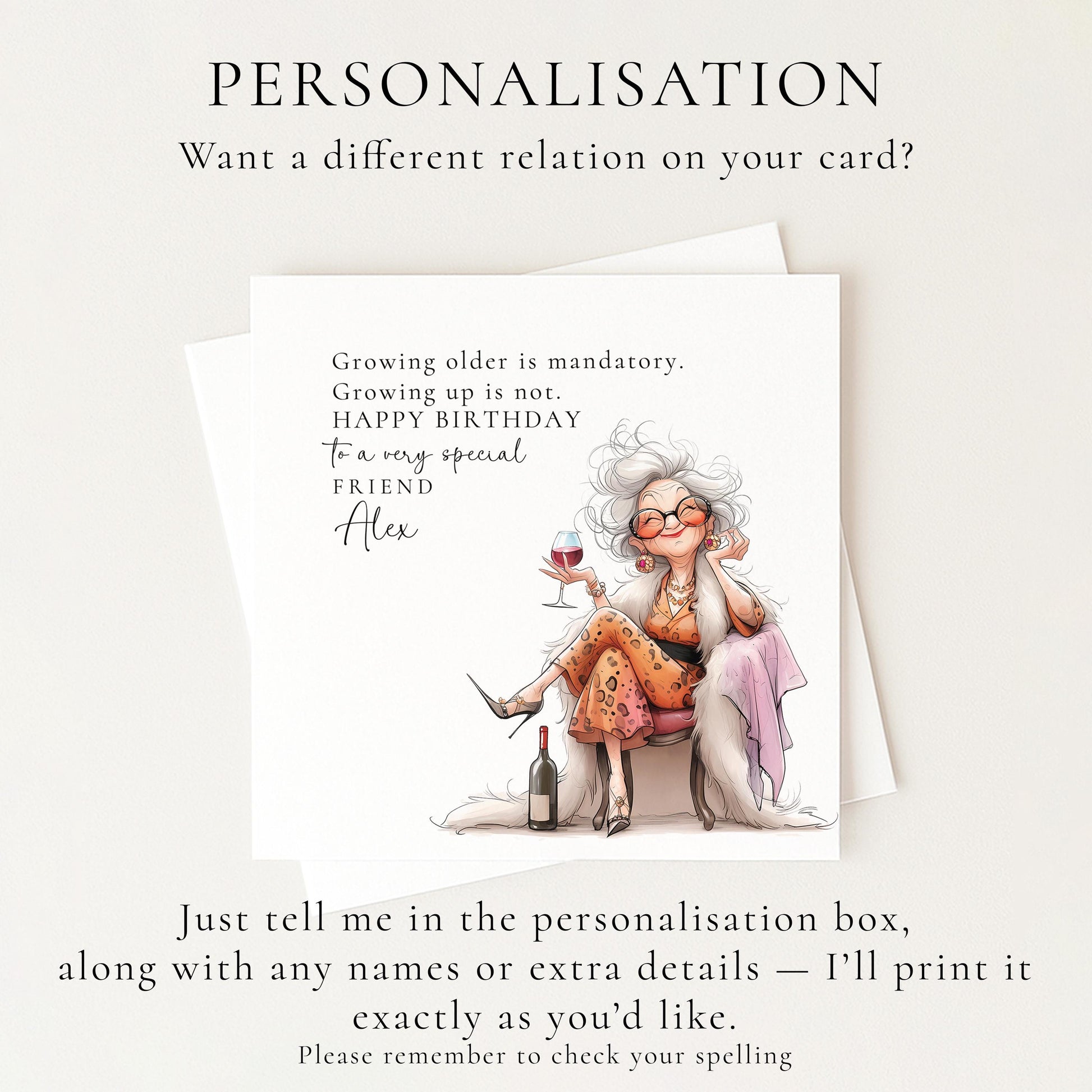 Funny Birthday Card for Friend, Growing Older Is Mandatory Card, Fabulous Friend Birthday, Humorous Womens Birthday Card