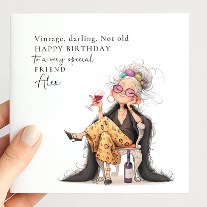 Funny Birthday Card for Friend, Vintage Not Old Birthday Card, Humorous Womens Birthday Card, Fabulous Friend Birthday Card