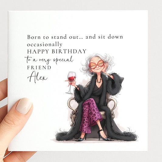 Funny Birthday Card for Friend, Stylish Womens Birthday Card, Born to Stand Out Birthday Card, Humorous Fabulous Friend Card