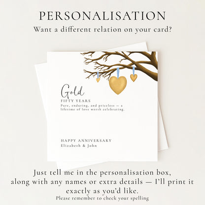 50th Wedding Anniversary Card, Gold Anniversary Card, Golden Anniversary Card for Couple, 50 Years Married, Personalised Card