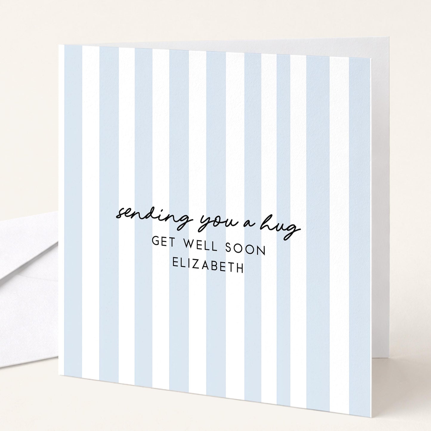 Get Well Soon Card Personalised, Thinking of You Card, Custom Name Recovery Card, Minimalist Stripe Card, Sending You a Hug
