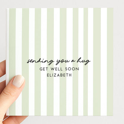 Get Well Soon Card Personalised, Thinking of You Card, Custom Name Recovery Card, Minimalist Stripe Card, Sending You a Hug