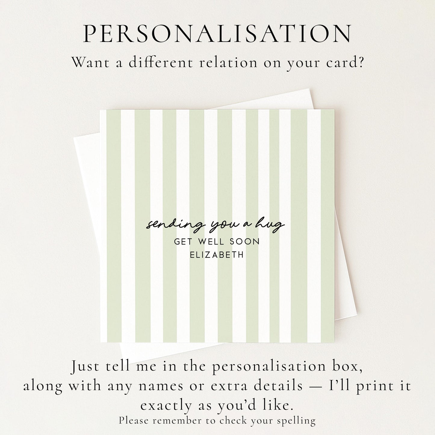 Get Well Soon Card Personalised, Thinking of You Card, Custom Name Recovery Card, Minimalist Stripe Card, Sending You a Hug