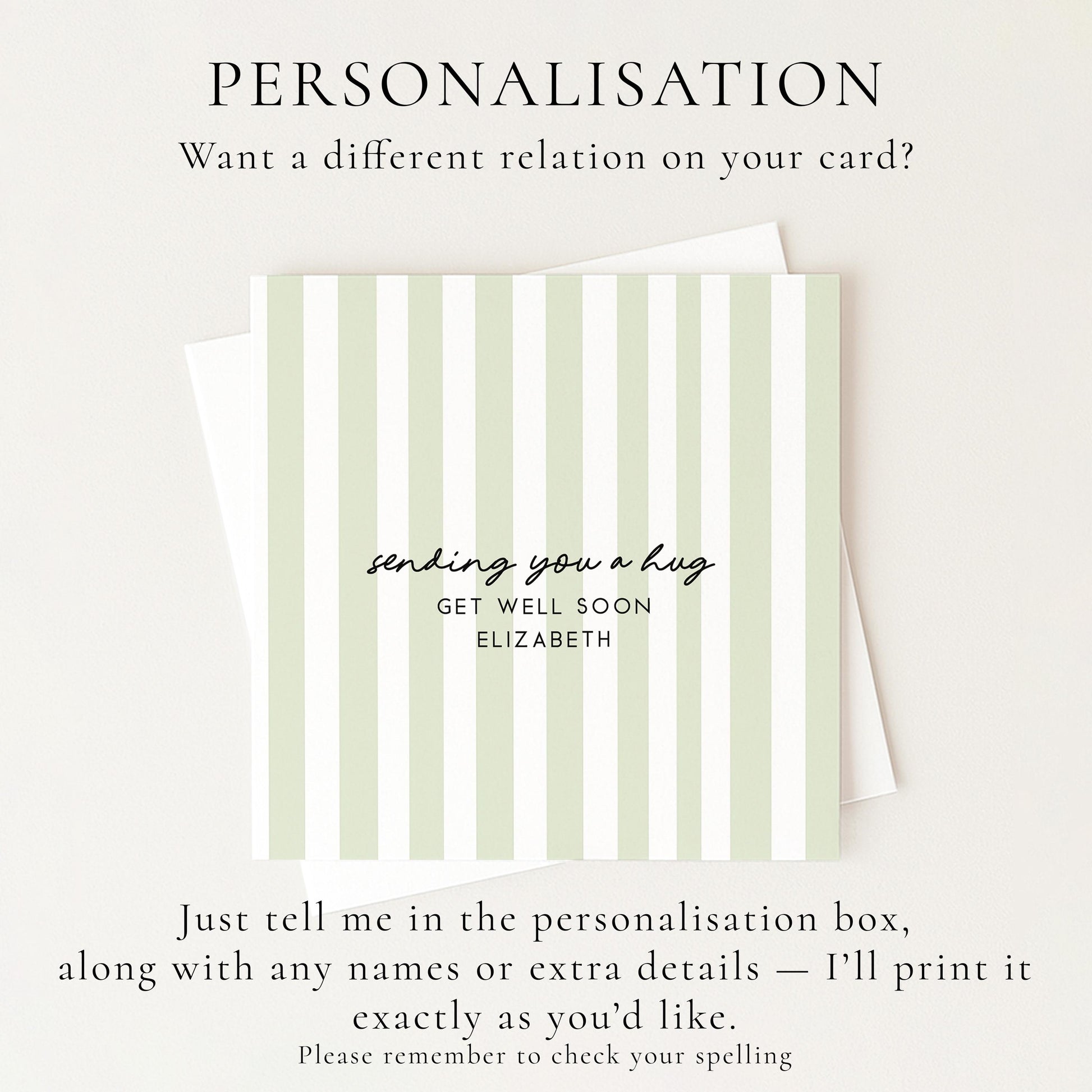 Get Well Soon Card Personalised, Thinking of You Card, Custom Name Recovery Card, Minimalist Stripe Card, Sending You a Hug